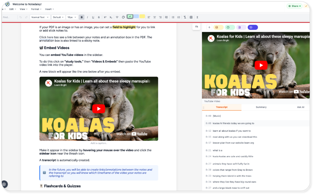 Notedaisy User Interface Note Editor